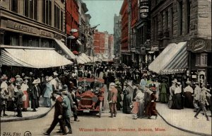 BOSTON MA Winter Street from Tremont BUSY STREET SCENE c1910 Postcard