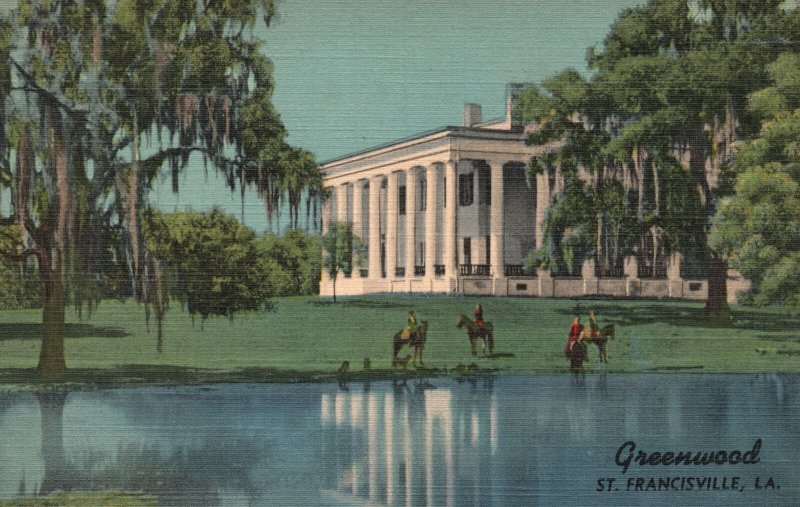 Vintage Postcard Greenwood Oak Trees Lake Greek Revival St