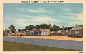 Newport Tennessee Newport Motor Court, Gas Pumps, Color Linen Vintage PC U10348