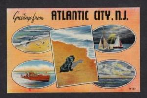 NJ Greeting ATLANTIC CITY NEW JERSEY Linen Postcard Dog