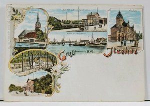 Gruss aus Itzehoe 1890s Multi View Vignette Color Litho Postcard L7