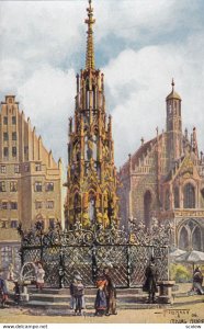 NURNBERG, Bavaria, Germany, 1900-1910s; Schoner Brunnen mit Frauenkirche