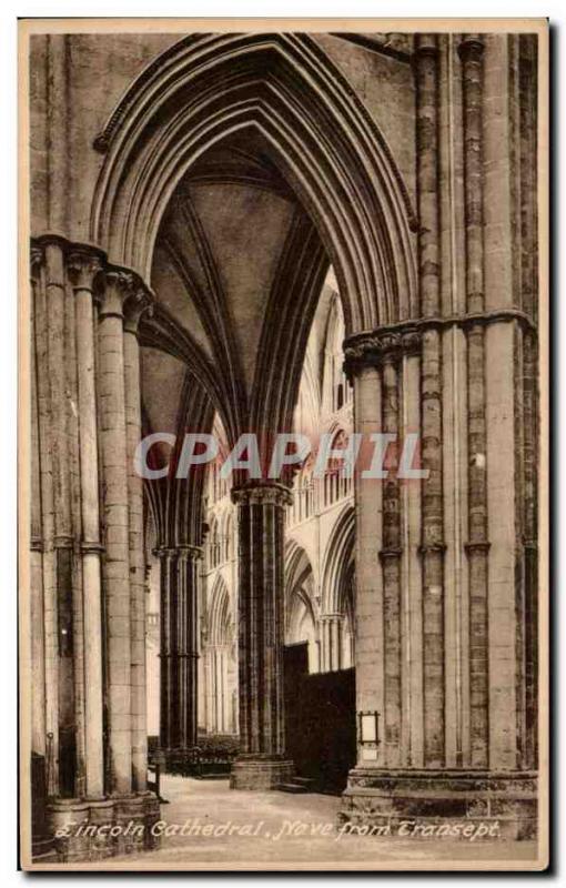 Old Postcard Lincoln Cathedral Nave from Cransept