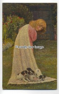 su2861 -  Merry Drive Puppies Laying on a Young Girls Towel - postcard
