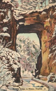 Vintage Postcard 1930's View of The Natural Bridge in Winter Virginia VA