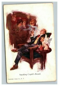 Vintage 1910's Advertising Postcard Smoking Cupid's Brand Cherub Pipe Tobacco