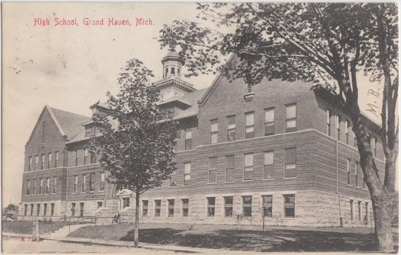 Michigan MI Postcard 1907 GRAND HAVEN High School Building