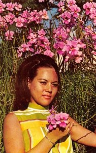 ORCHIDS ON GUAM Woman, Flowers c1960s Chrome Vintage Postcard