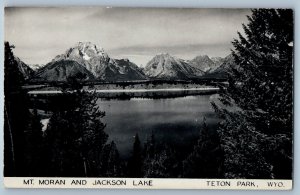 c1930's Mt. Moran And Jackson Lake Teton Park Wyoming WY RPPC Photo Postcard