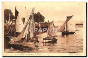 Old Postcard Honfleur Fishing Boats From Boat