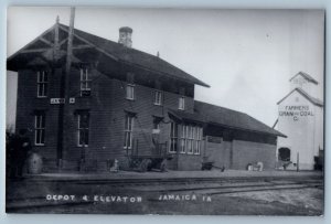 1960 Jamaica Iowa Elevator Railroad Train Depot Station RPPC Photo Postcard