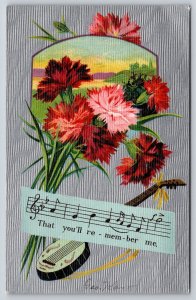 BB London~Carnations~You'll Remember Me~Ukulele~Silver~c1910 Vintage Postcard