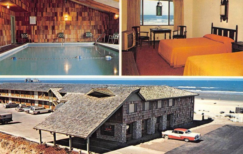 Rockaway, Oregon SILVER SANDS MOTEL Roadside 1950s/60s Cars Vintage Postcard