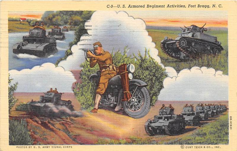 Tanks US Armored Regiment Fort Bragg NC Military World War II 1945 postcard