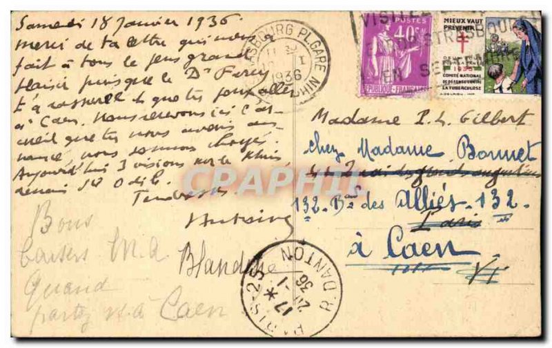 Old Postcard Strasbourg Cathedral + sticker Red TuberculoseCroix