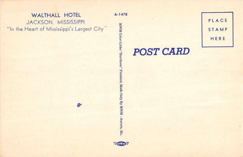 Jackson Mississippi Malthall Hotel Multiview Linen Antique Postcard K13407