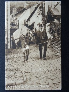 CLOVELLY Arrival of H.M. Royal Mail POSTMAN & DONKEY c1940s Postcard by G.Reilly
