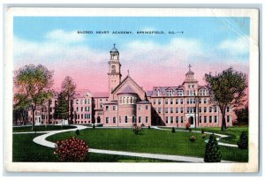 c1940 Sacred Heart Academy Exterior Building Field Springfield Illinois Postcard