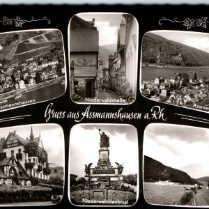 c1930s Assmannshausen, Germany Multi View RPPC Rhine River Hotel Krone A348