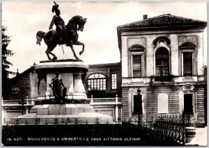 Asti Monumento A Umberto I E Casa Vittorio Alfiere Real Photo RPPC Postcard