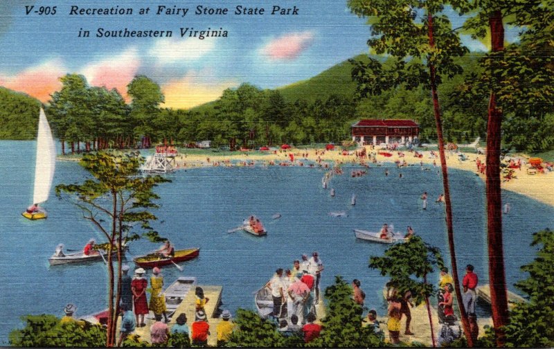 Virginia Fairy Stone State Park Recreation Showing Boaters and Beach