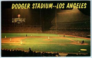 LOS ANGELES, California CA  Baseball Game DODGER STADIUM Night c1960s Postcard