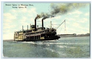 c1910's Steamer Quincy On Mississippi River Leaving Quincy Illinois IL Postcard