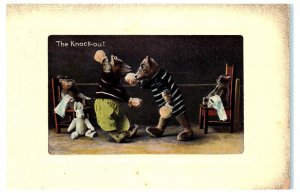 1909 The Knock-Out Teddy Bears Boxing Anthropomorphic Postcard