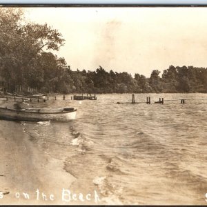 c1910s Silver Lake, IA RPPC Breakers Beach Real Photo Boat Swimming Slide A161