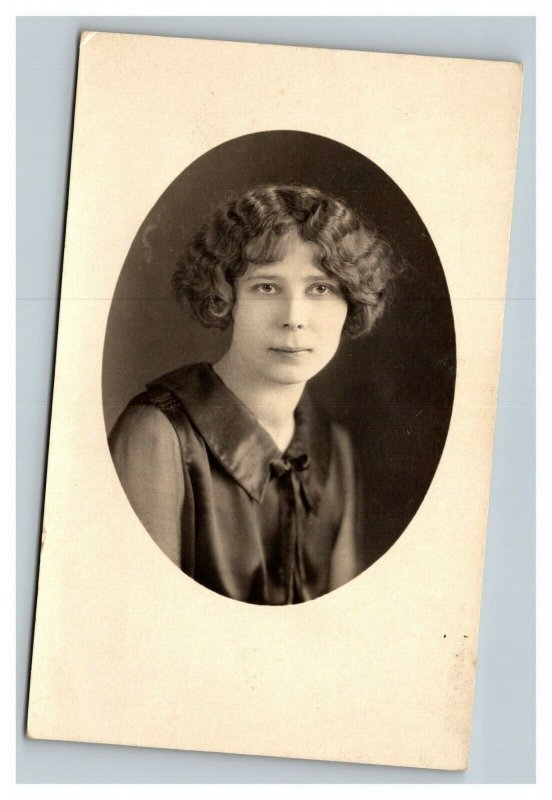 Vintage 1930's RPPC Postcard - Studio Portrait Beautiful Woman Black Dress