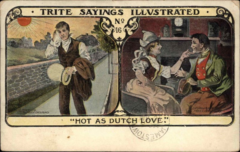 Trite Sayings Illustrated Comic Hot as Dutch Love c1910 Vintage Postcard