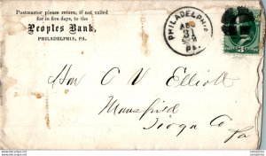 US Cover 3c Philadelphia Peoples Bank to Mansfield Tioga Pa