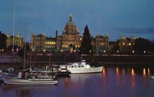 Vintage Postcard View of Parliament Buildings Illuminated Victoria B. C. Canada