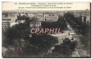 Old Postcard Neuilly sur Seine Panorama roundabout and statue of Perronet Per...