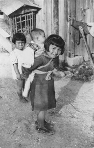 aa728 Okinawan Japan Native Children RPPC 1950-60s postcard