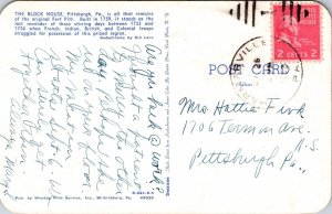 Block House Pittsburgh Pennsylvania Fort Pitt Postcard PM Harmarville PA Cancel  