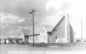 Estherville Iowa~Calvary Baptist Church~Sign in Yard~Houses in Bkgd~1950s RPPC