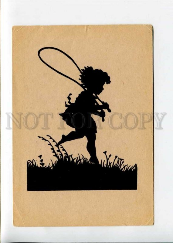 3142404 SILHOUETTE Girl Skipping rope by WERNER Vintage PC