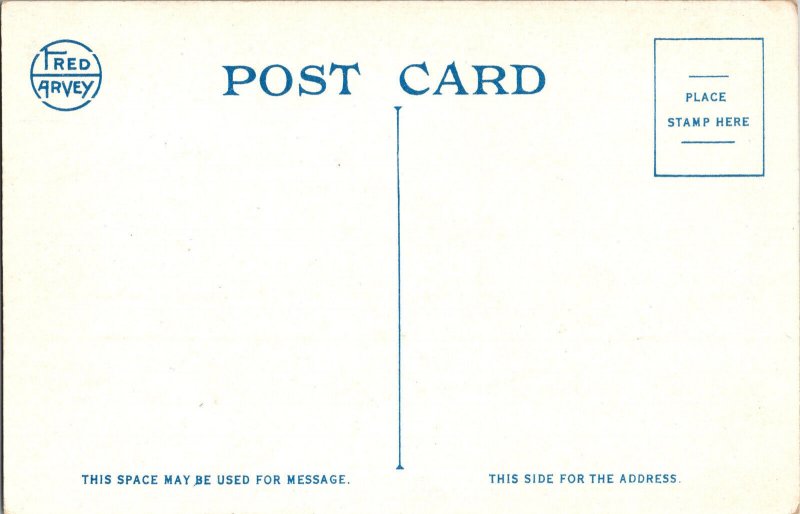 Santa Fe Railroad Map, Showing Fred Harvey Hotels & Dining c1924 Postcard P76 