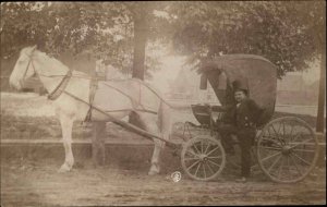 Oldest 1 Horse Carriage in America JW Baldwin Petersham MA 1913 RPPC