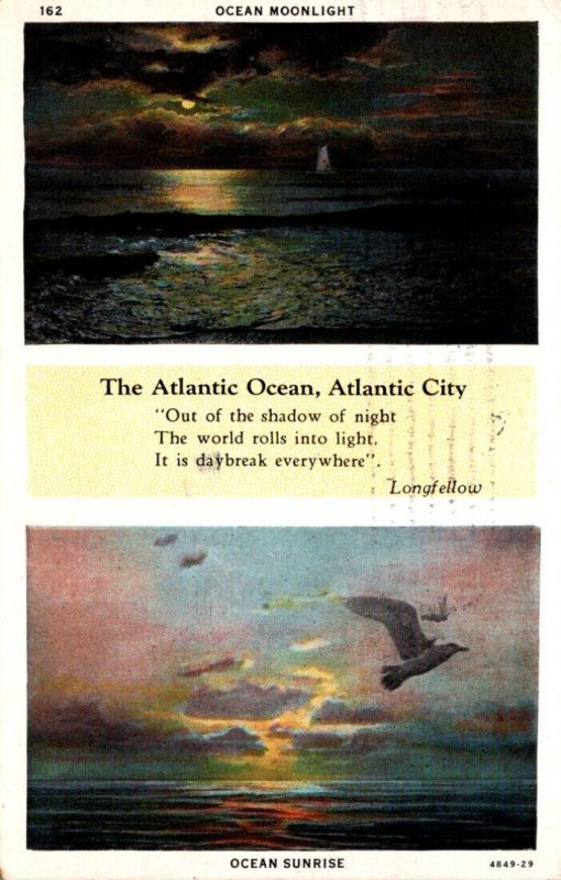 New Jersey Atlantic City The Atlantic Ocena Moonlight and Sunrise 1932