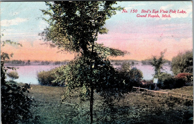 Vtg 1910s Birdseye View Fisk Lake Grand Rapids Michigan MI Postcard