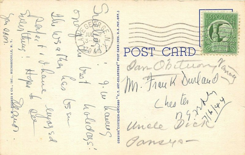 Lake George New York 1944 Postcard Fort William Henry Hotel