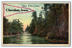 Cherokee Iowa IA Postcard Quiet Waters Near Cherokee Scenic View 1915 Boating