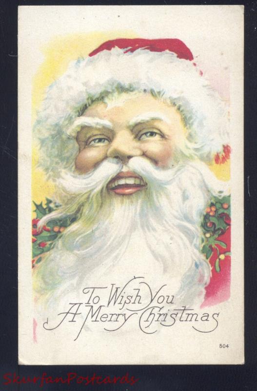 A MERRY CHRISTMAS SANTA CLAUS LARGE BEARD ANTIQUE VINTAGE 