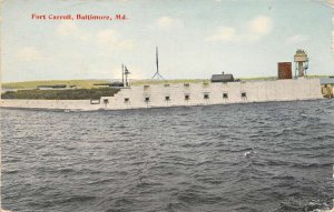 Baltimore Maryland Fort Carroll, Color Lithograph, Vintage Postcard U18411