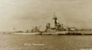 British UK Royal Navy HMS Thunderer WWI Battleship RPPC c.1910s Postcard