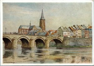 postcard Netherlands - Maastricht Bridge - by H.E. Roodenburg