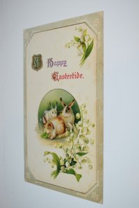 A Happy Eastertide Bunnies Forget-me-nots Postcard Series no. 2404 Germany
