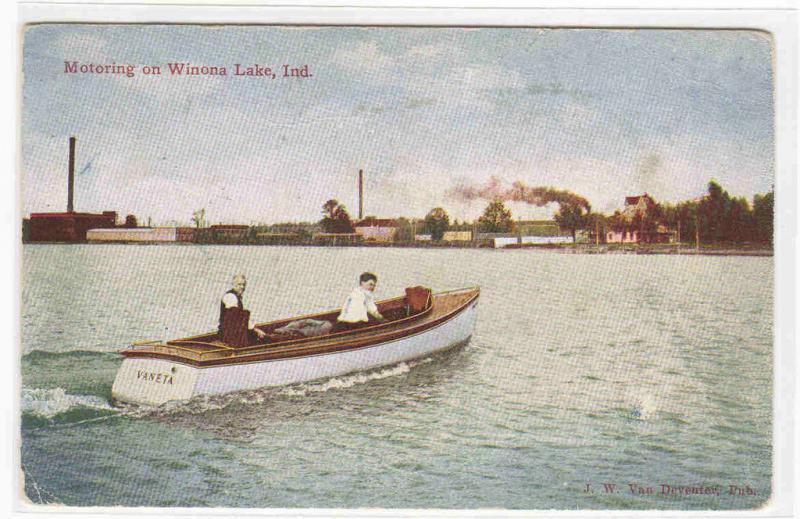 Motor Launch Boat Winona Lake Indiana 1913 postcard